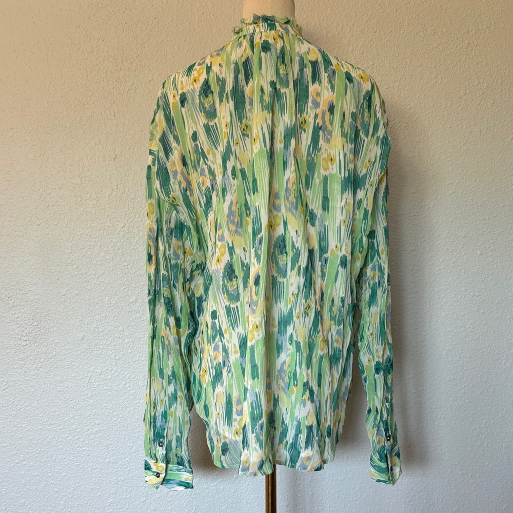 Pilcro Tavi Lightweight Button Front Blouse Green & Yellow size XL - Picture 9 of 16